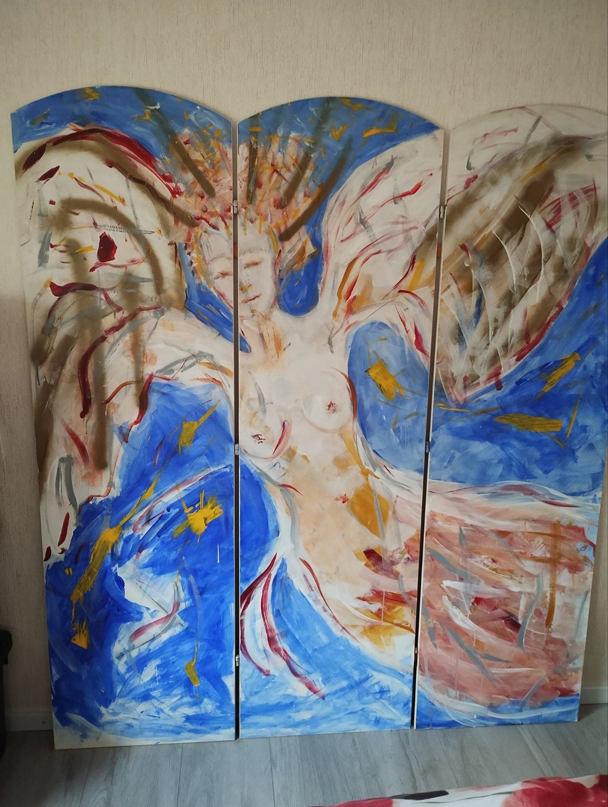 Uniek handgeschilderd kamerscherm - 175x150cm, Ophalen, Gebruikt