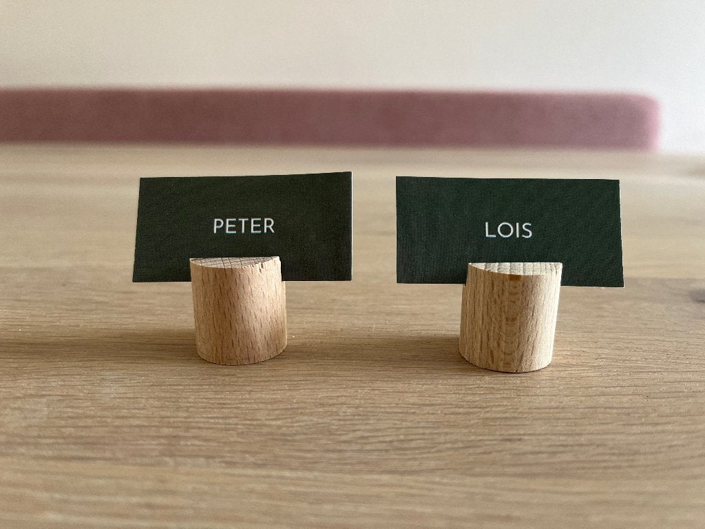 Houten naamkaart houders (70x), Ophalen of Verzenden, Zo goed als nieuw, Versiering, Geboorte of Huwelijk