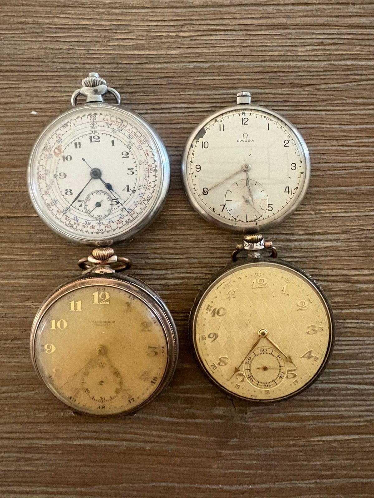 4 zakhorloges: omega, 2 x 0,800 zilver, Ophalen of Verzenden, Zilver, Overige merken