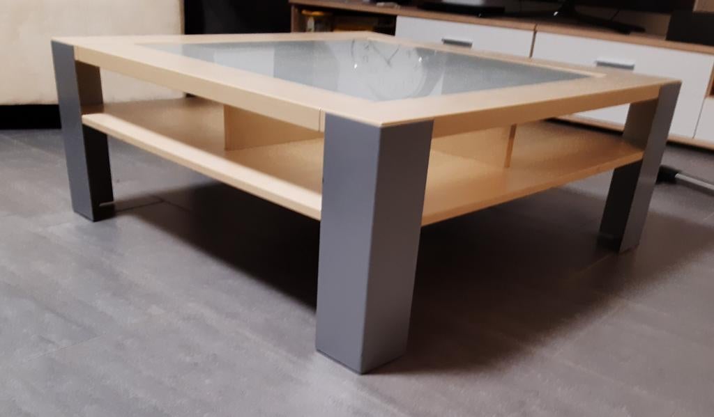 Salontafel met glazen blad, Ophalen, Gebruikt, 50 tot 100 cm, Vierkant