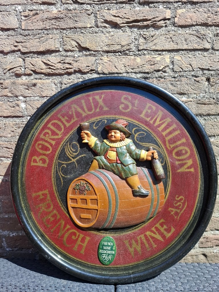 Authentiek houten pubbord Saint-Emilion (rond), Ophalen of Verzenden, Nieuw, Reclamebord