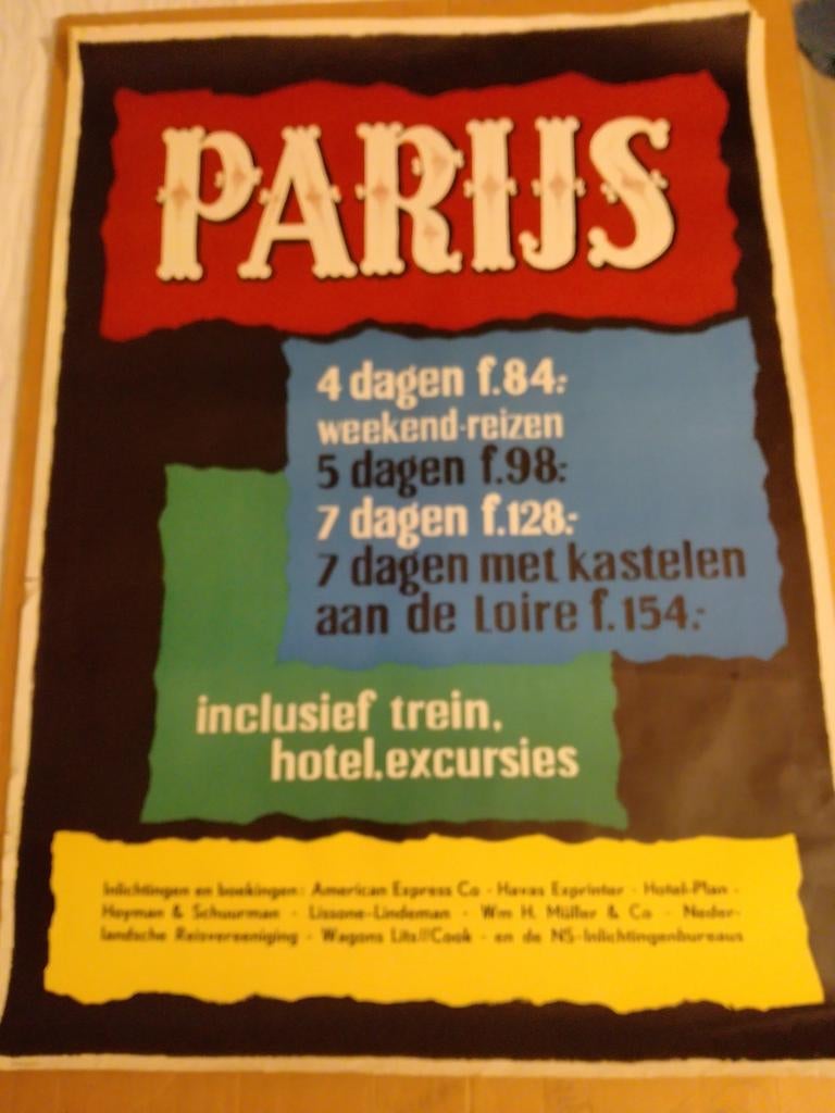 Vintage poster Parijs, vakantie-aanbieding., Ophalen of Verzenden, A1 t/m A3, Reclame, Rechthoekig Staand