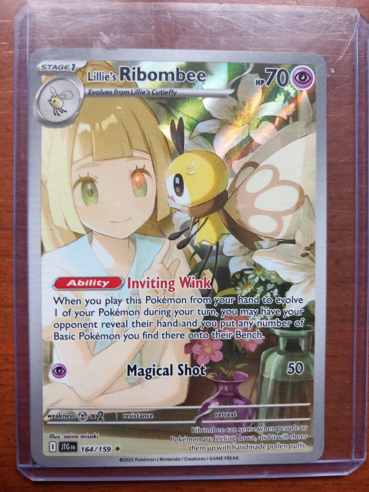 Lillie's Ribombee Pokemon kaart 164/159, Ophalen, Zo goed als nieuw, Losse kaart
