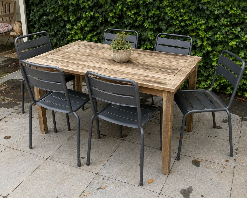 6 metalen tuinstoelen – mat zwart., Tuin en Terras, Tuinstoelen, Ophalen, Gebruikt, Metaal, Stapelbaar
