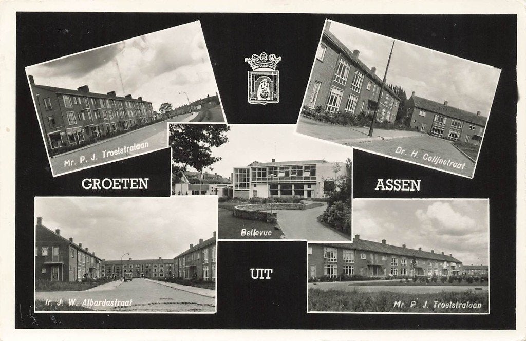 Groeten uit Assen, Verzamelen, Ansichtkaarten | Nederland, Ophalen of Verzenden, 1940 tot 1960, Gelopen, Drenthe