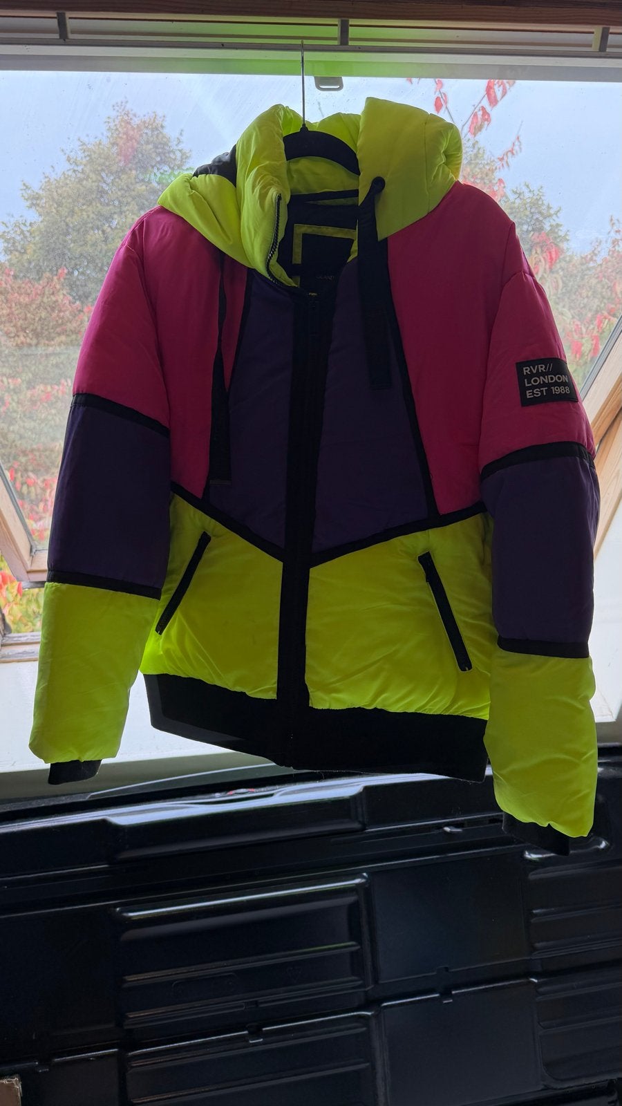 Retro jas in felle kleuren, maat 38, Ophalen of Verzenden, Gedragen, Maat 38/40 (M), Meerkleurig