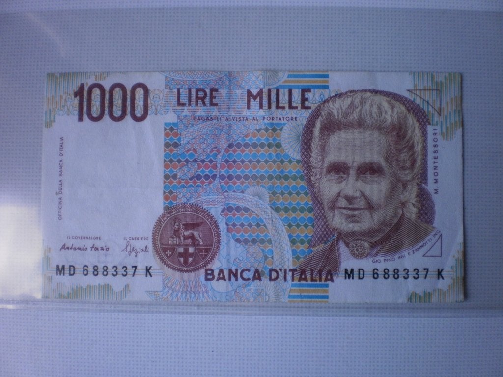 Italië- 1000 Lire- Montessori- Bankbiljet, Verzenden, Italië, Los biljet