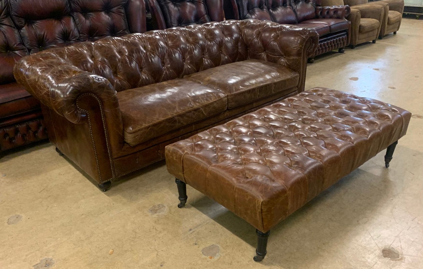 Prachtige Chesterfield Bank 3 Zits Bruin., Gebruikt, Chesterfield, Driepersoons, Ophalen of Verzenden