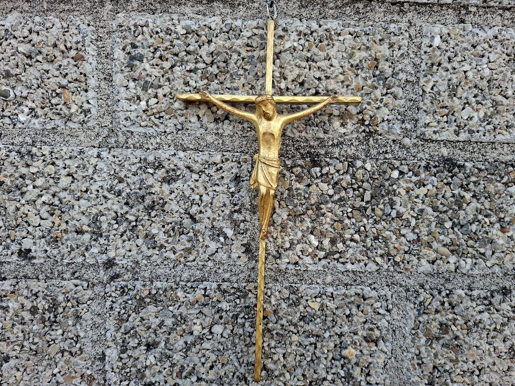 antiek massief messing wandkruis, Ophalen of Verzenden