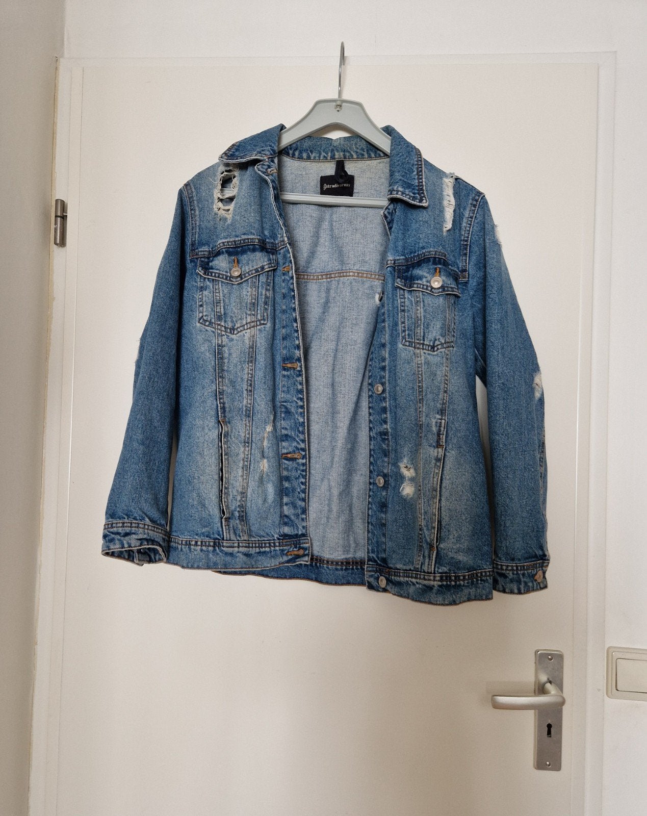 stradivarius maat m spijkerjas jeans jacket vintage, Ophalen of Verzenden, Zo goed als nieuw, Maat 36 (S), Blauw