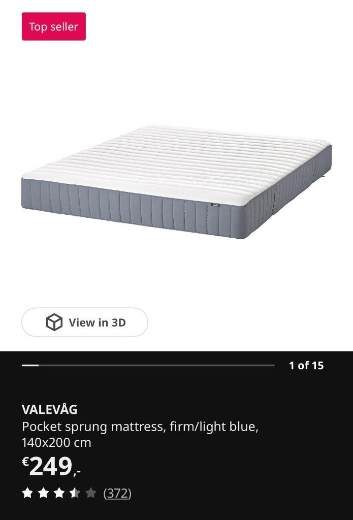 IKEA Matras - Valevag, Ophalen, 140 cm, Zo goed als nieuw, Twijfelaar