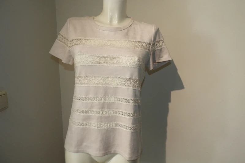 Marccain shirt suedine look banen open gewerkte kant N3 M, Maat 38/40 (M), Verzenden, Wit, Zo goed als nieuw