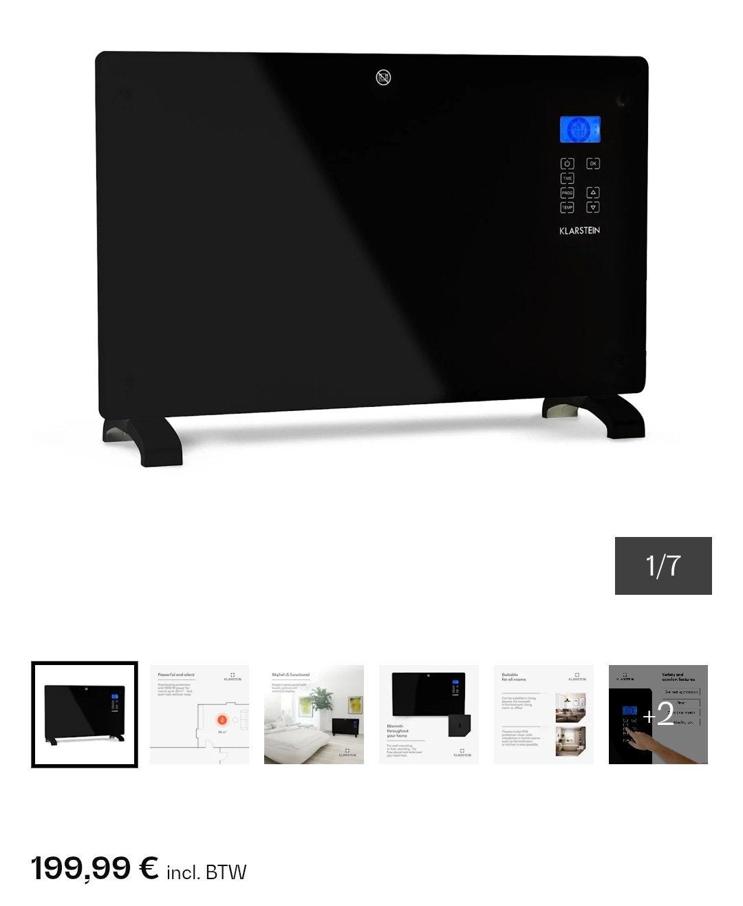 Norderney 2000W 20m² Convector Kachel Zwart, 30 tot 80 cm, Minder dan 60 cm, Ophalen of Verzenden, 800 watt of meer