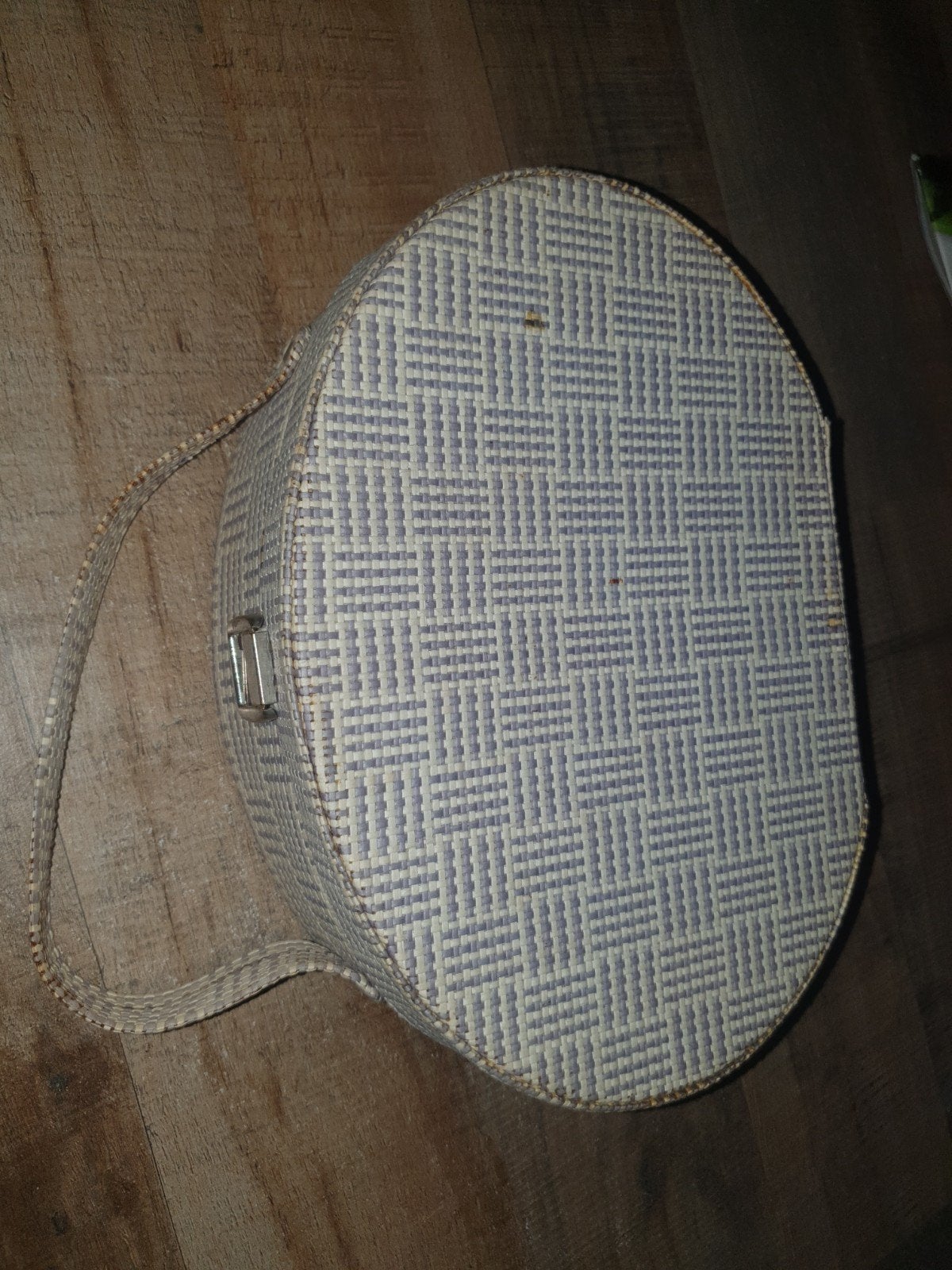 Vintage ronde koffer/hoedendoos - Blauw/Wit geruit, Ophalen, Gebruikt, Blauw, Hardcase