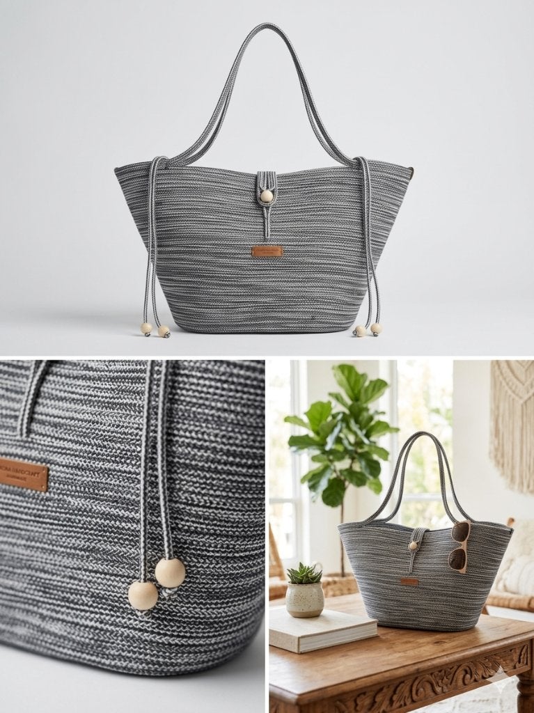 Handgemaakte touwmand -zigzagsteek, Sieraden, Tassen en Uiterlijk, Ophalen of Verzenden, Nieuw, Overige kleuren, Handtas