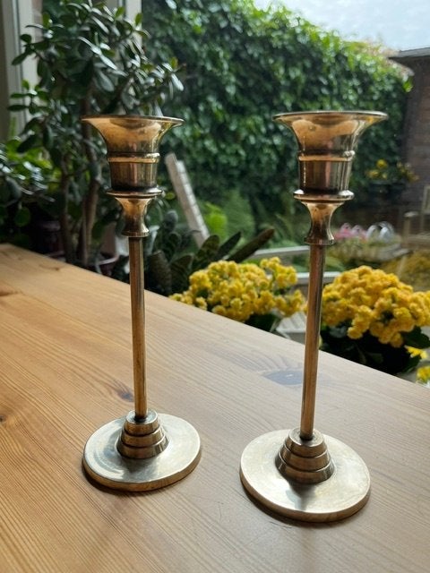Paar koperen kandelaars, Ophalen of Verzenden, Koper of Brons