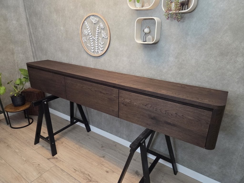 Massief Eiken Houten TV-Meubel 220cm, Eikenhout, Nieuw, Ophalen of Verzenden, 200 cm of meer