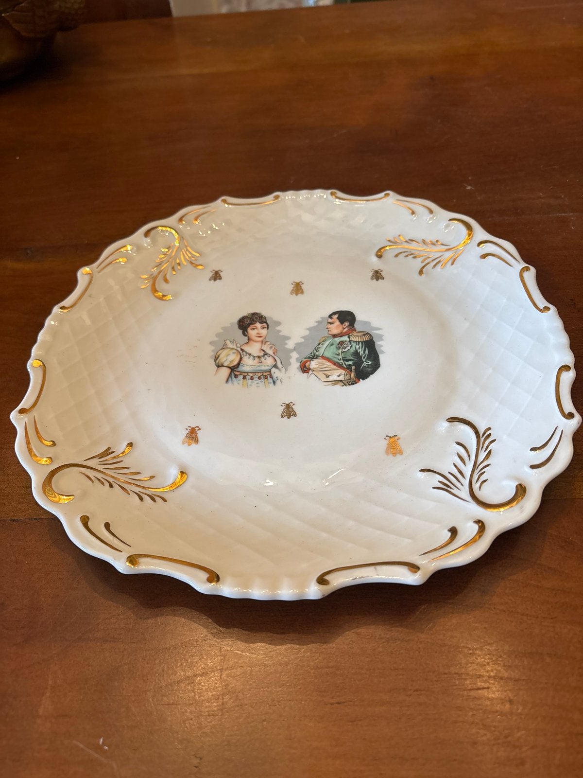 Antiek Frans Porseleinen Bord met Napoleon en Josephine, Ophalen of Verzenden