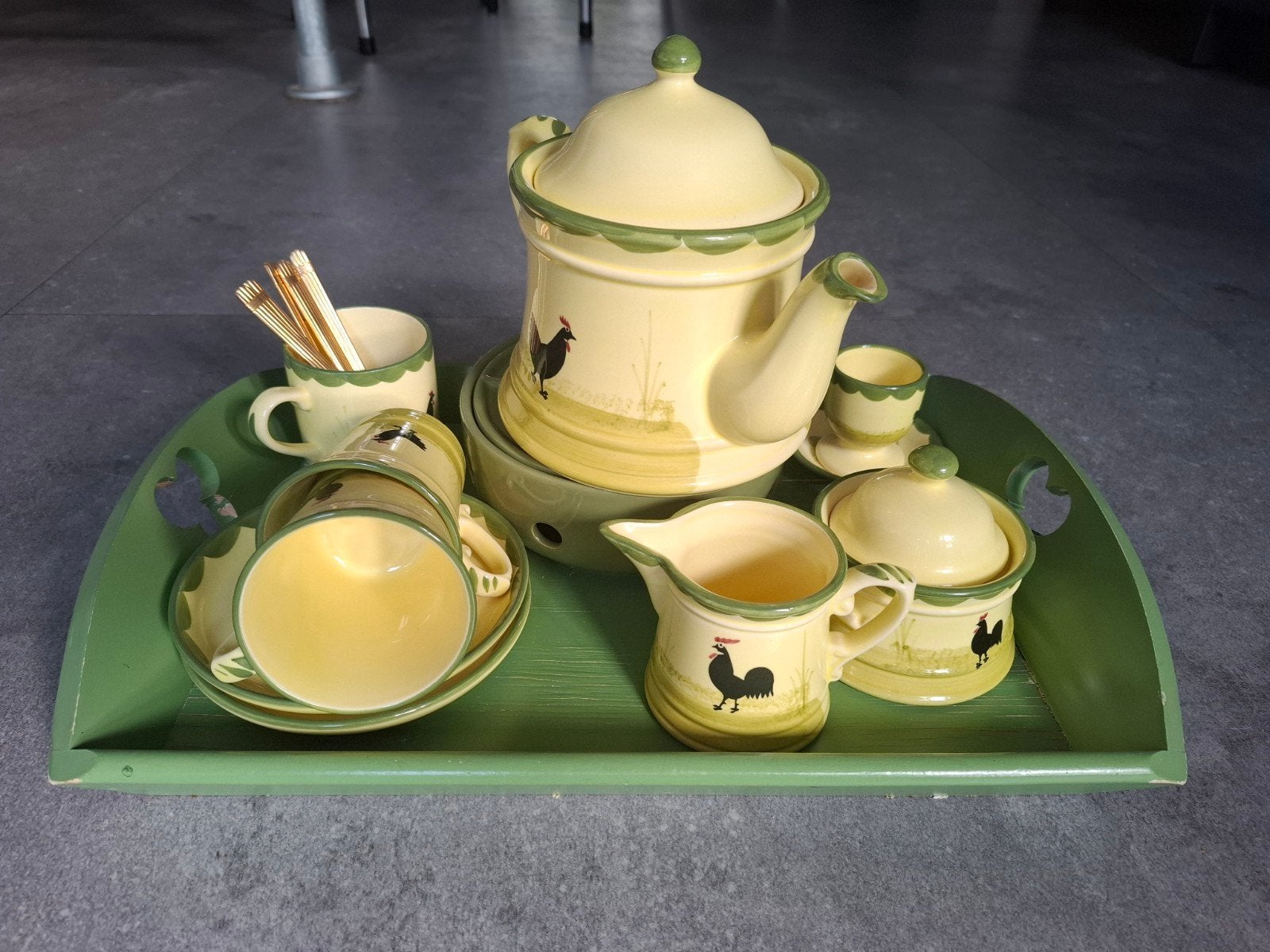 Vintage Boerenbont Servies met Haan Decor - Compleet, Overige merken, Keramiek, Landelijk/Boerenbont, Ophalen of Verzenden