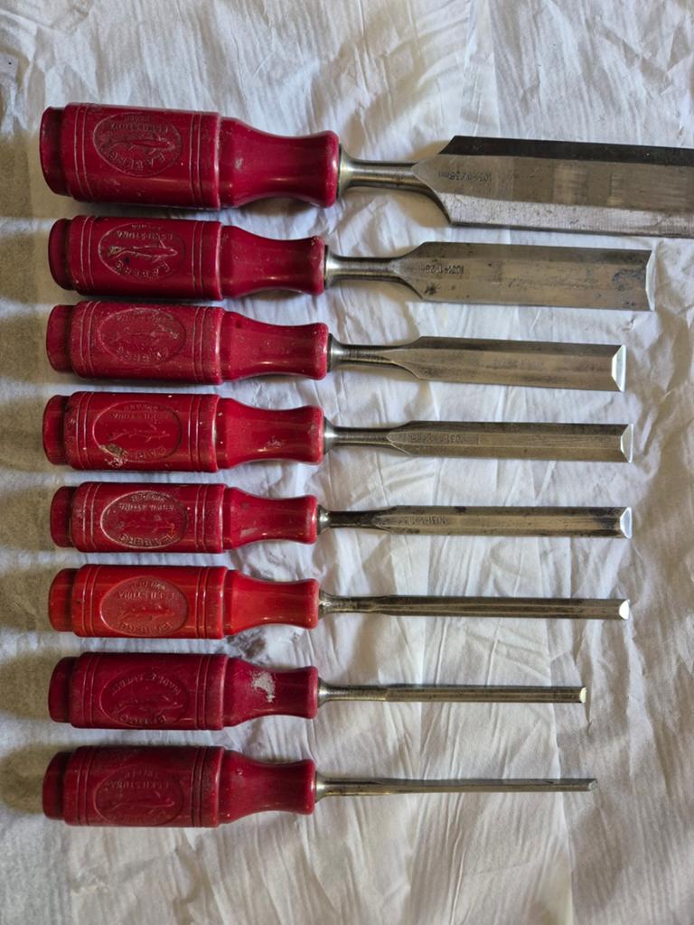 8 x Erik Anton Berg beitels Eskiltuna staal, Antiek en Kunst, Ophalen of Verzenden