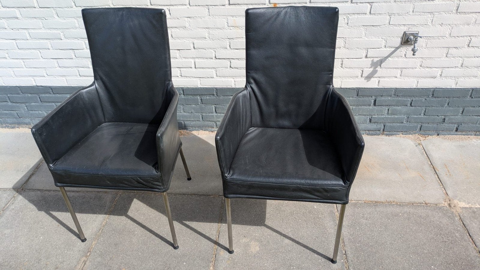 8 x Lederen zwarte eetkamerstoelen, Ophalen of Verzenden, Zwart