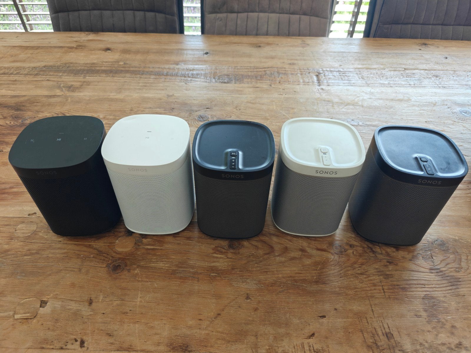 5x Sonos speakers: 2x One SL (wit/zwart), 3x Play:1 (2x zwar, Audio, Tv en Foto, Luidsprekers, Ophalen of Verzenden, Zo goed als nieuw