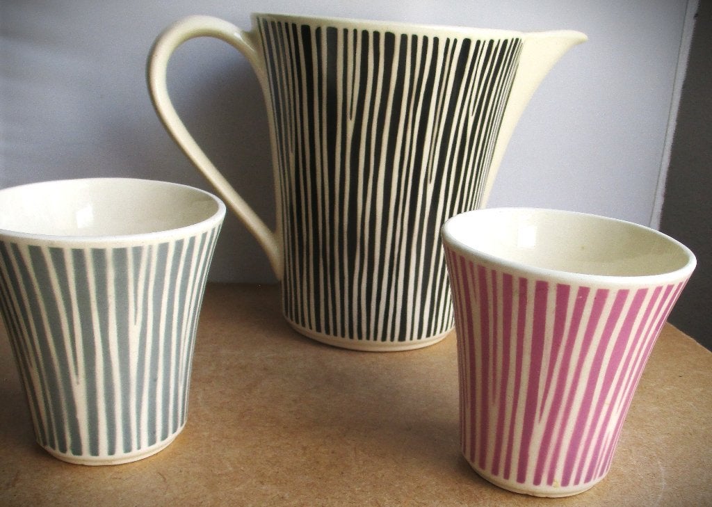Karaf set jaren 50~Duitsland~Vintage Keramische Bekerset, Ophalen of Verzenden