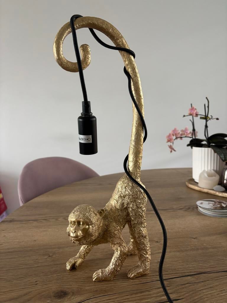 Gouden Aap Lamp - Unieke Tafellamp 43cm, Ophalen of Verzenden, Zo goed als nieuw