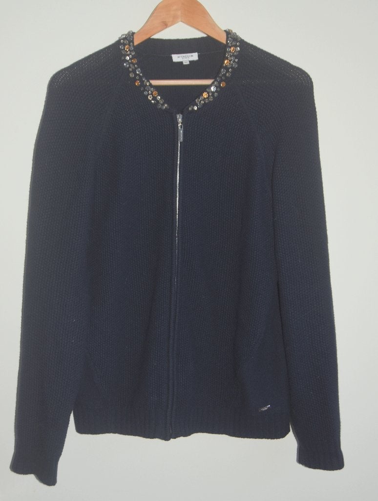 Donkerblauw McGregor vest met steentjes om de hals 42 / 44, Kleding | Dames, Verzenden, Gedragen, Maat 42/44 (L), Blauw