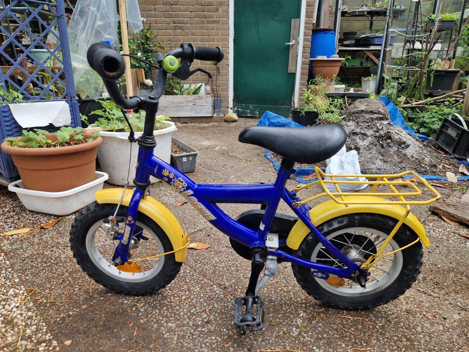 Loekie kinderfiets blauw/geel - 12.5 inch, Ophalen, Gebruikt, Minder dan 16 inch, Loekie