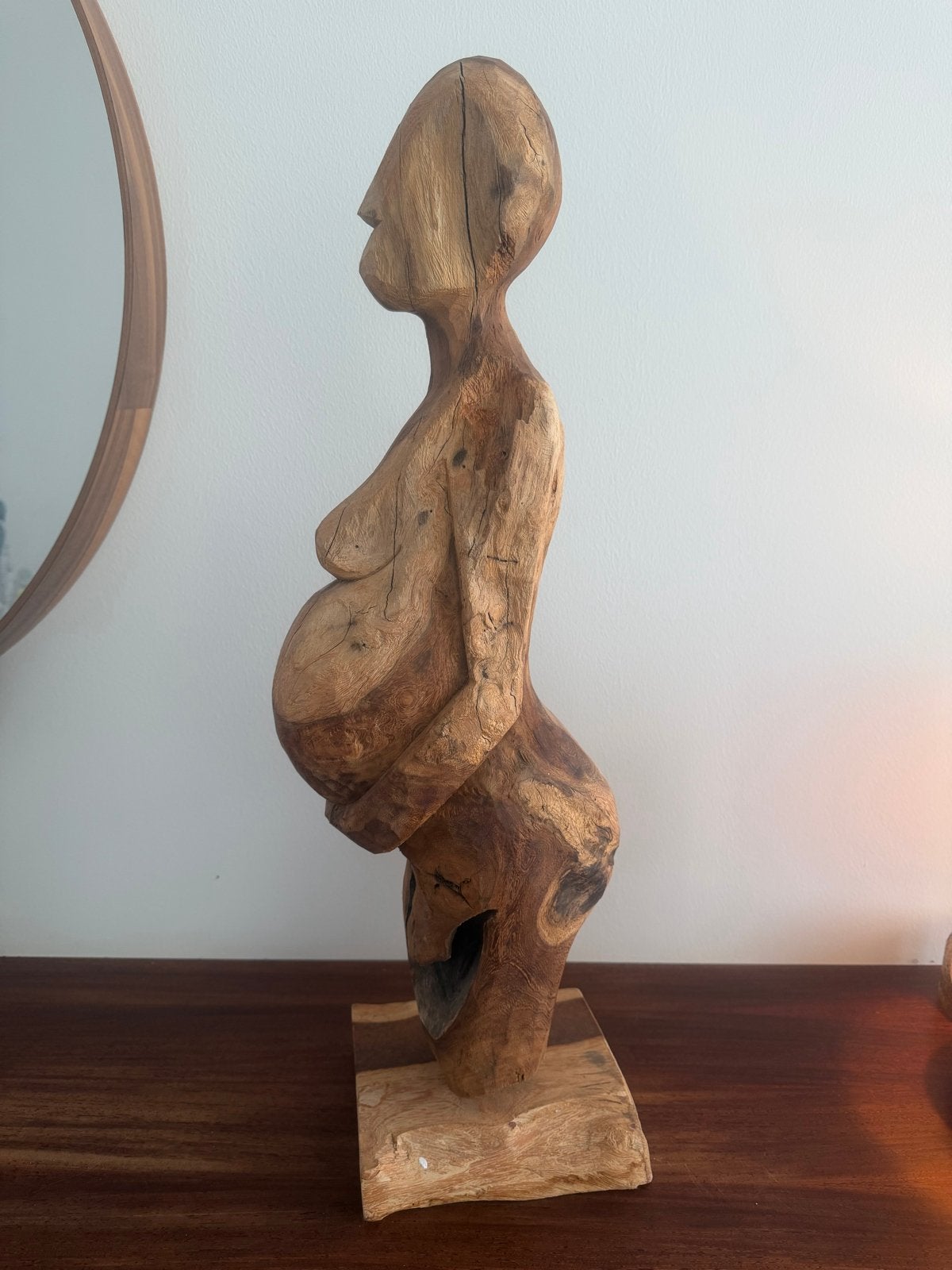 Handgemaakt houten beeld zwangere vrouw, 75 cm, Ophalen, 50 - 100 cm, Handgemaakt, Beeld