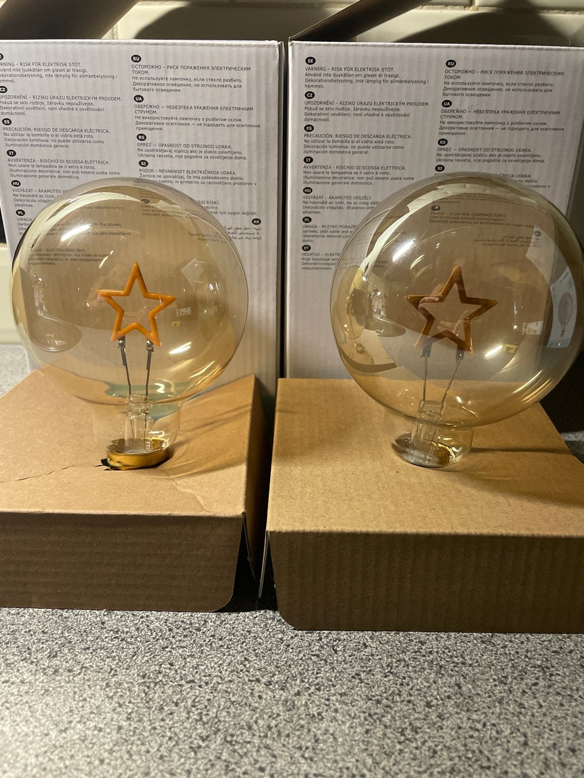 2 Filament Bol Lampen Ster  Decoratief Amber Glas, Nieuw, Glas, Dimbaar, Modern