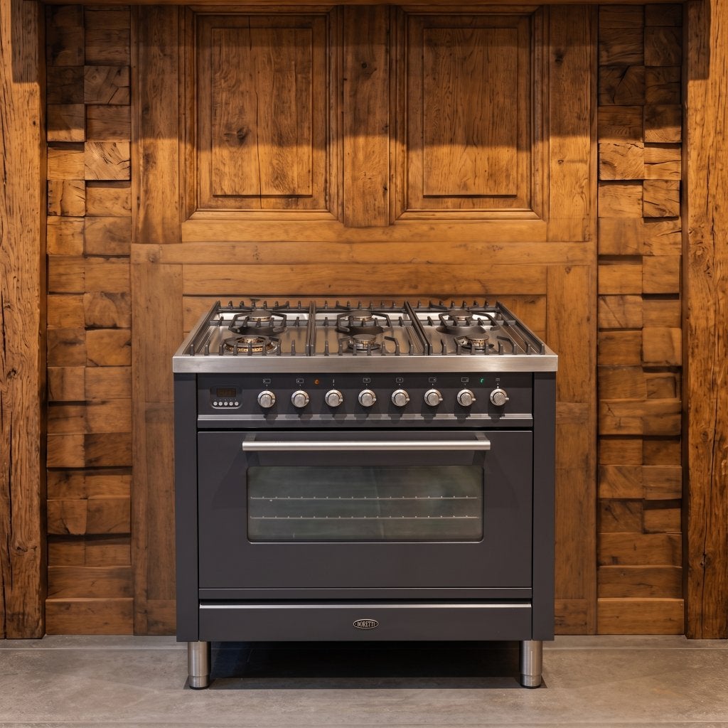 Boretti 90 cm · antraciet · 300 Graden oven· conditierapport, 60 cm of meer, Refurbished, Ophalen of Verzenden, Gas