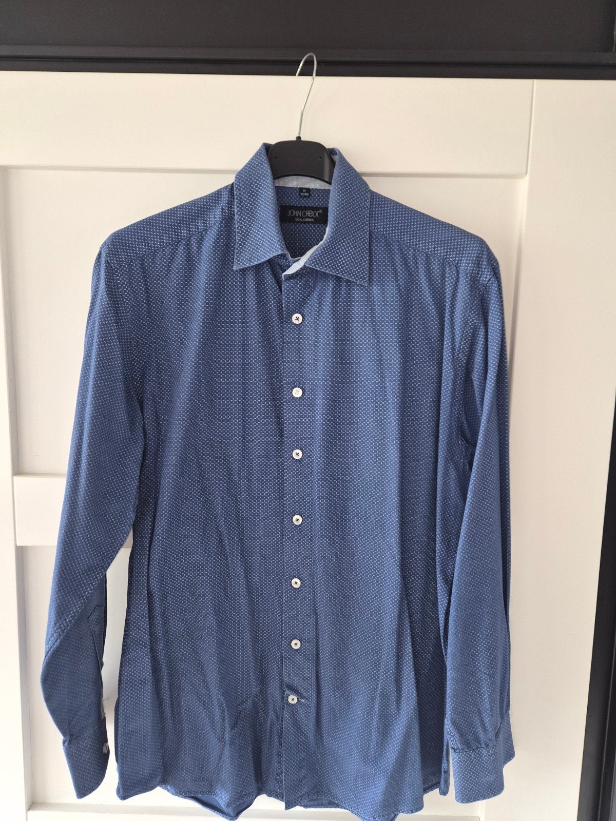 John Cabot overhemd blauw met print - Maat M (39/40), JOHN CABOT, Blauw, Zo goed als nieuw, Halswijdte 39/40 (M)