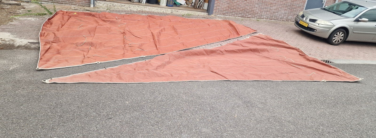 Grootzeil en fok bruin zeil voor platbodem, Gebruikt, Jan Schokker, Overige typen, Jan Schokker
