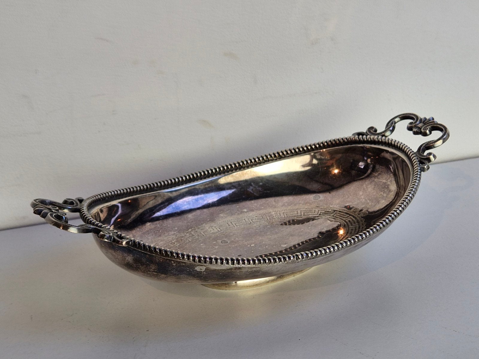 Verzilverde schaal met handvatten, 24x12,5 cm - Henniger, Antiek en Kunst, Ophalen of Verzenden