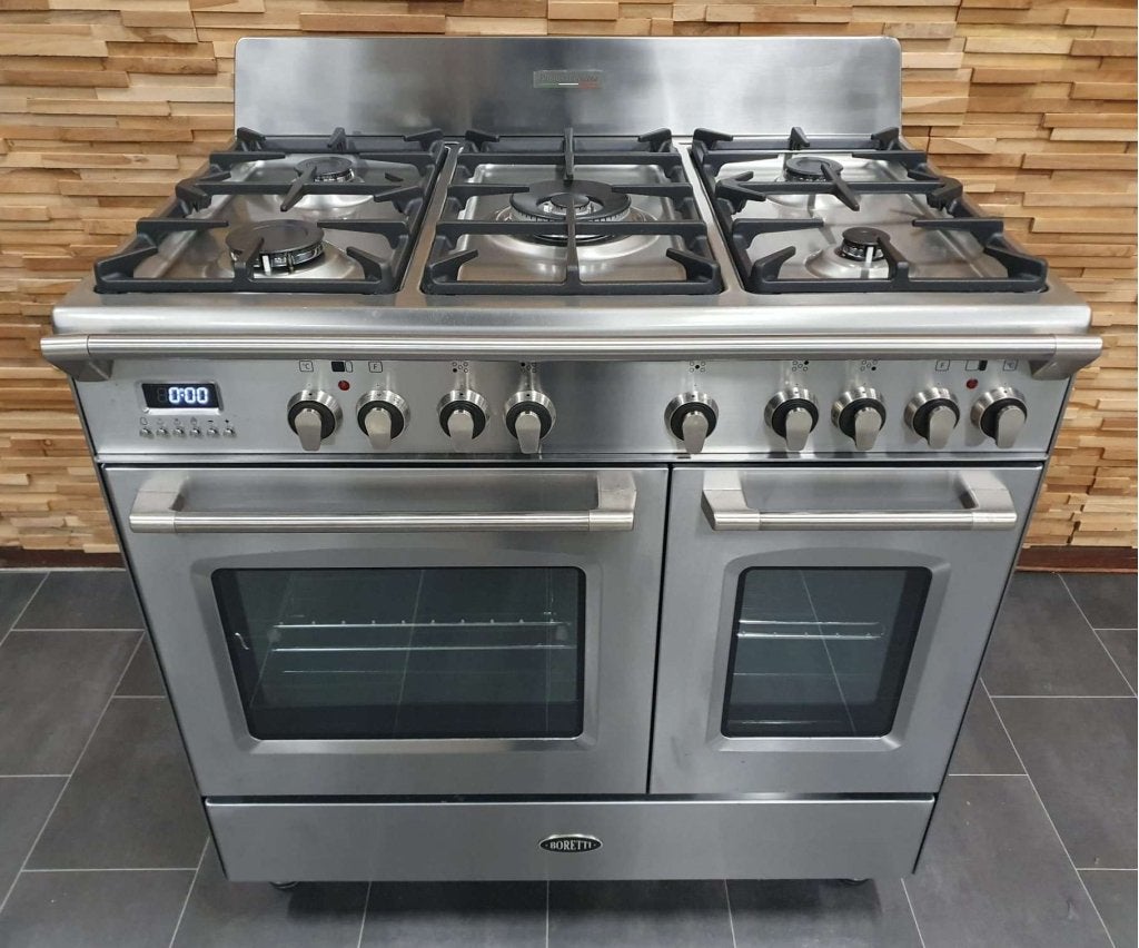 Luxe Boretti Fornuis 90cm RVS 5 pitten 2 ovens, Witgoed en Apparatuur, Niet ingevuld, 60 cm of meer, Niet ingevuld, Ophalen of Verzenden