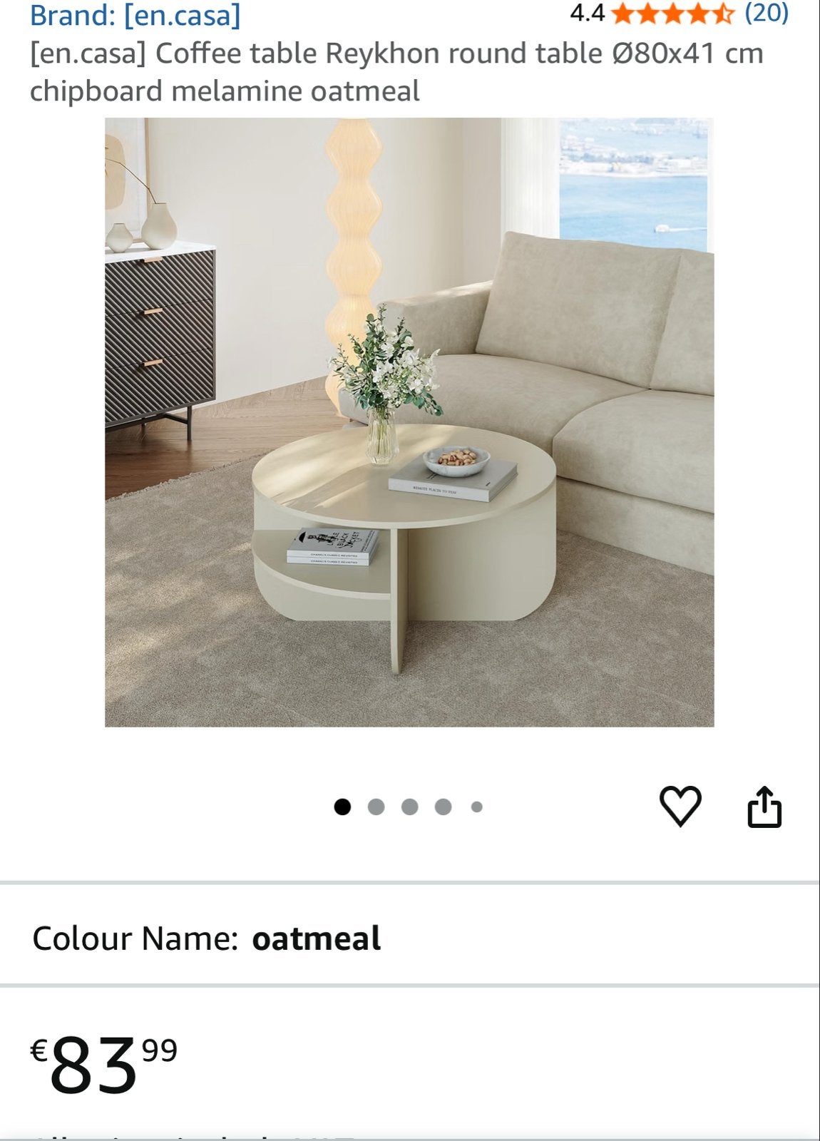Ronde salontafel Reykhon Ø80x41 cm - havermoutkleurig, Huis en Inrichting, Ophalen, Rond, Nieuw, 50 tot 100 cm