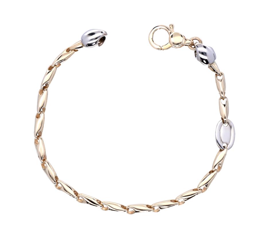 Prachtige Bicolor Gouden Armband Fantasieschakel 14 KRT, Sieraden, Tassen en Uiterlijk, Armbanden, Ophalen of Verzenden, Zo goed als nieuw
