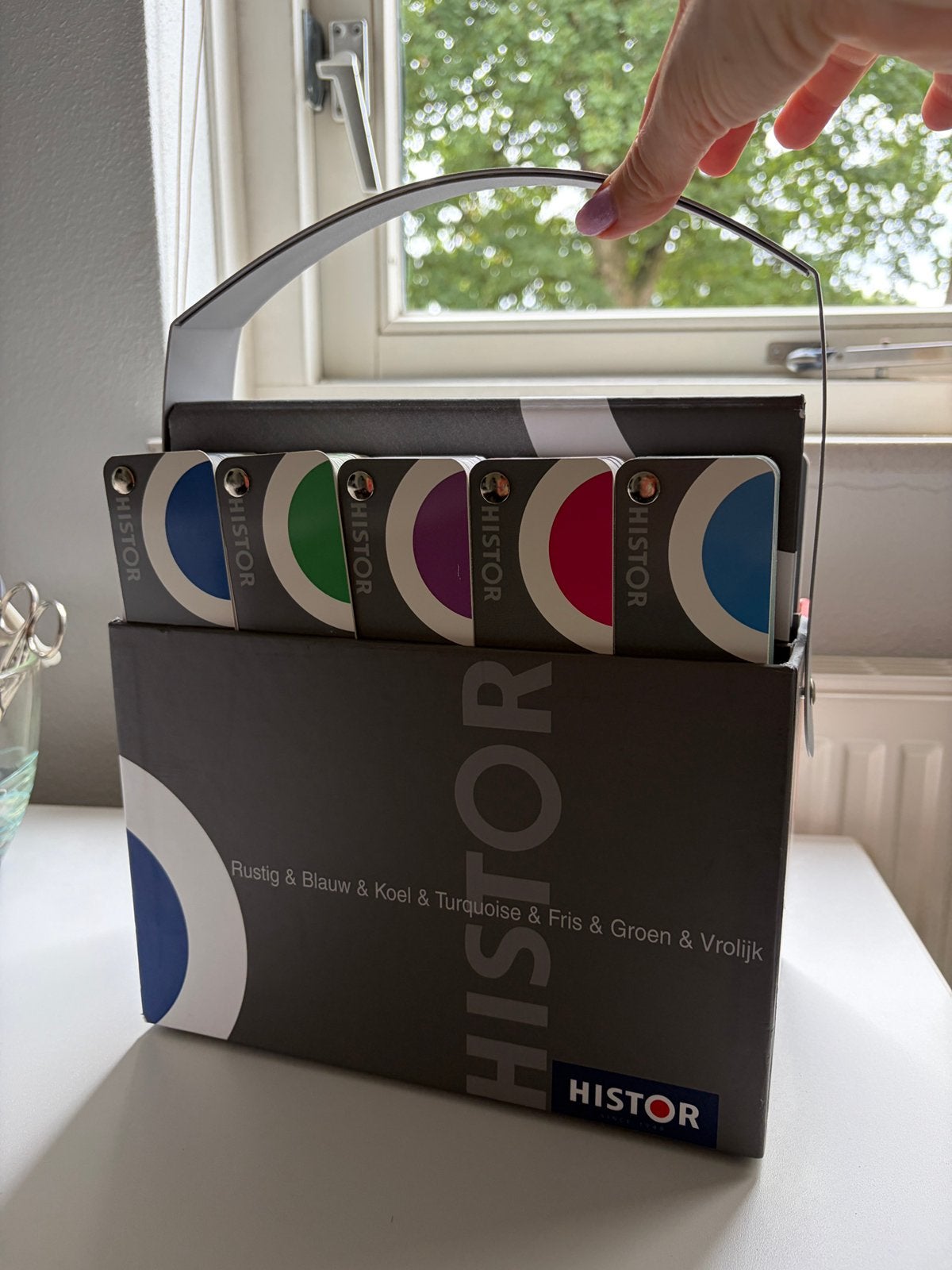 Histor kleurenwaaier box met 10 waaiers met alle kleuren, Ophalen, Zo goed als nieuw