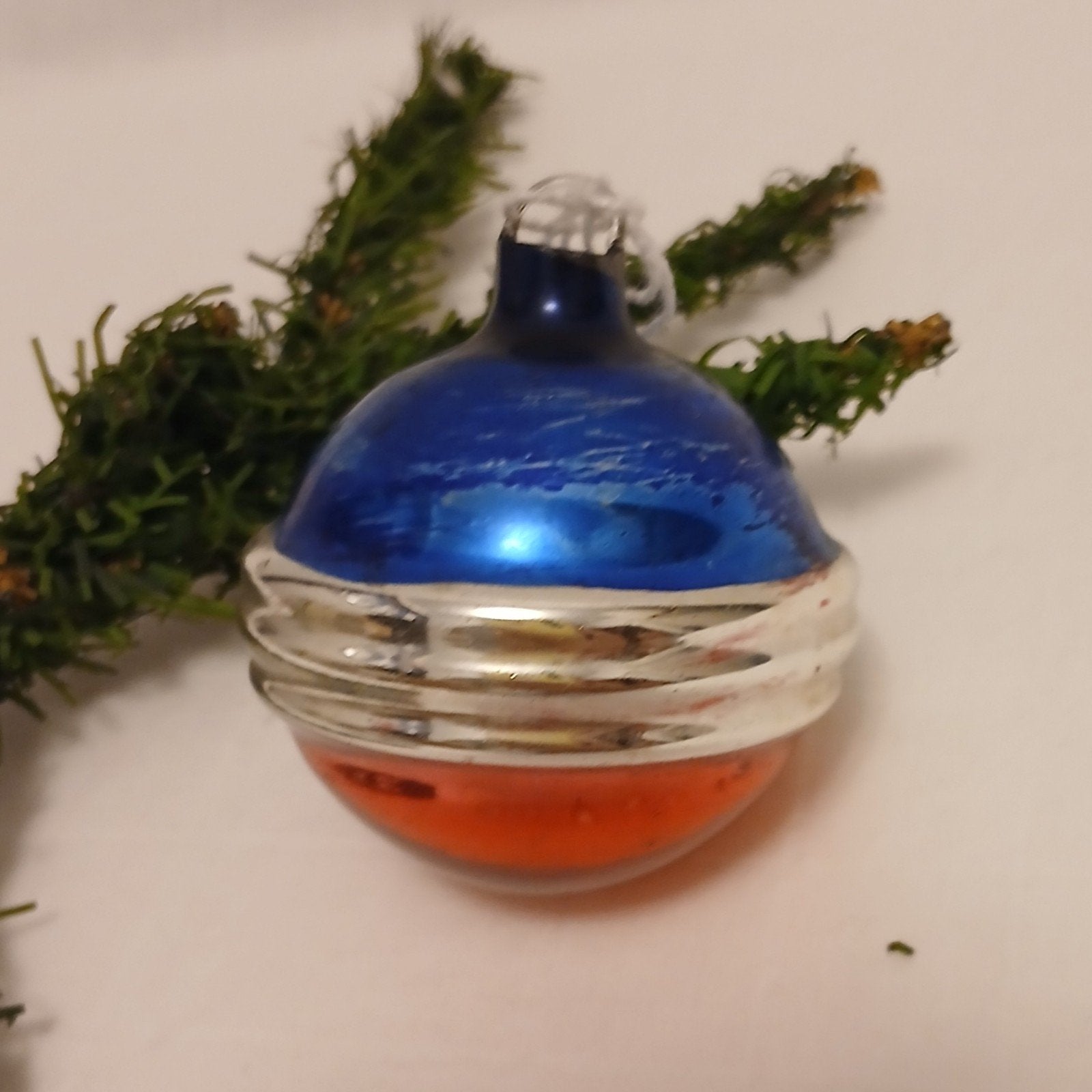 Oude Ajeko kerstbal  spoetnik blauw rood, Verzenden, Blauw, Overige materialen