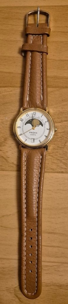 Vintage Pulsar maanfase quartz herenhorloge (unisex)., Overige merken, Staal, Met bandje, Polshorloge