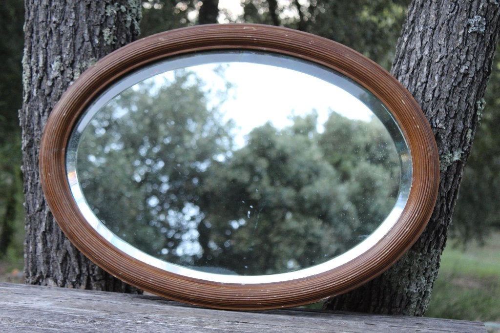 Brocante - Antieke ovale spiegel!, Antiek en Kunst, Antiek | Spiegels, Ophalen, Ovaal, 50 tot 100 cm