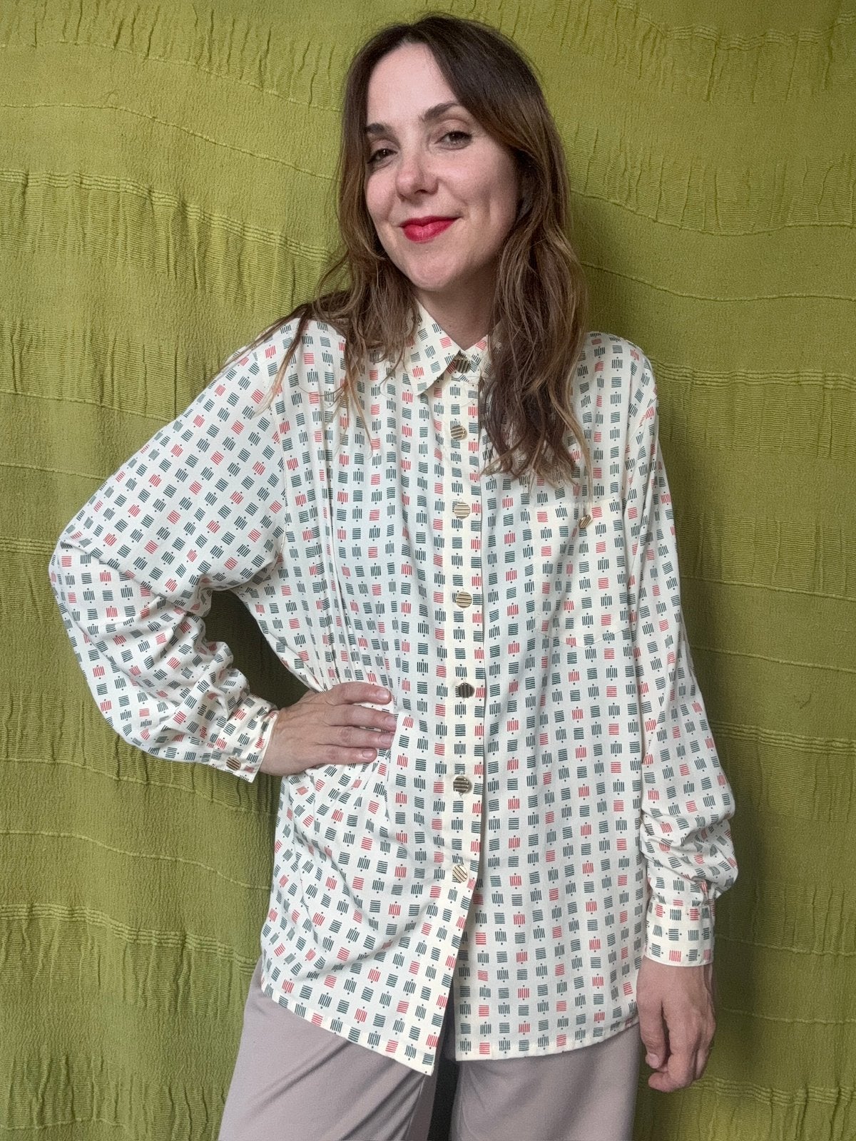Vintage Jaren 90 blouse / shirt - print - 42/XL, Kleding | Dames, Hgv, Hgv, Maat 42/44 (L), Ophalen of Verzenden