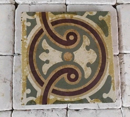 Antieke Vloertegel 16,5x16,5 cm, ca. 1900, letter M, Antiek en Kunst, Ophalen
