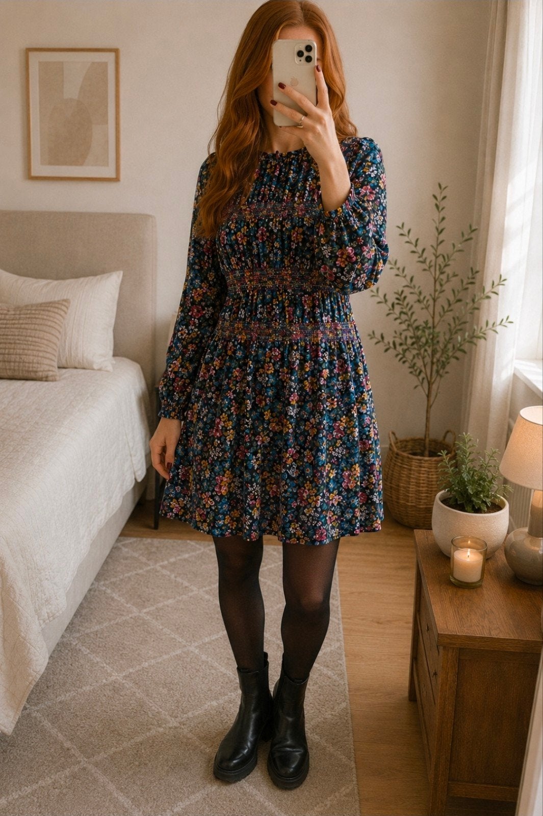 ASOS Design bloemenjurk maat 42 – gesmockt – boho/vintage, Meerkleurig, Maat 42/44 (L), Ophalen of Verzenden, Zo goed als nieuw
