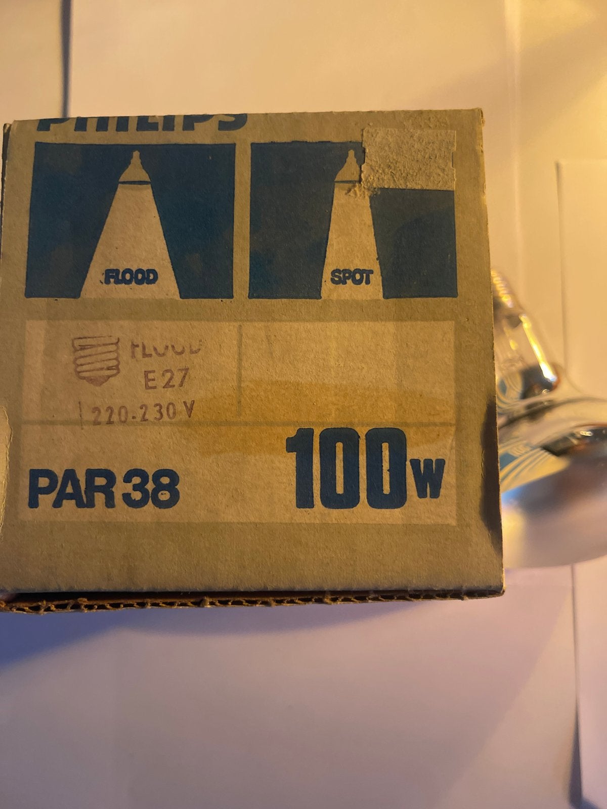Vintage Philips PAR 38 Flood E27 100W gloeilamp, Verzenden, Nieuw, E27 (groot), Philips