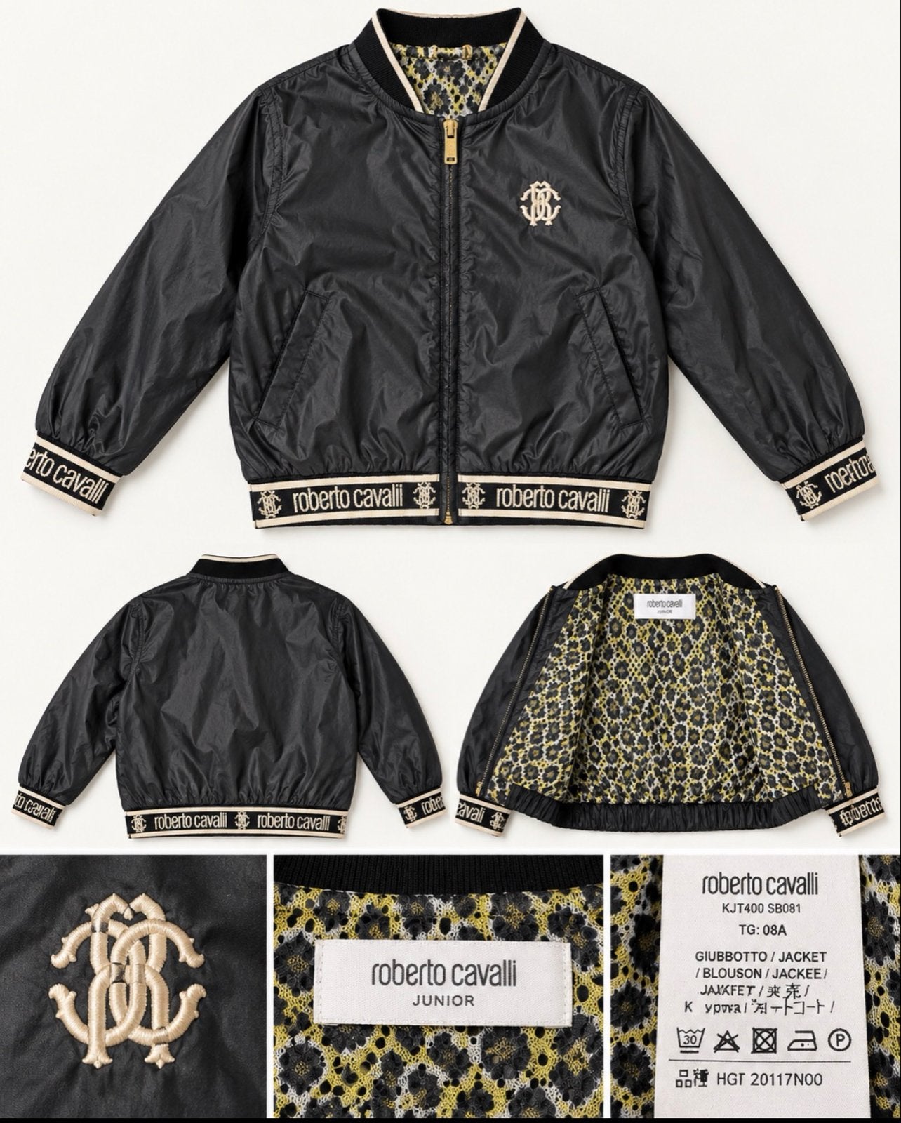Roberto Cavalli Kinderjasje - Zwart met Panterprint (8 jaar), Kinderen en Baby's, Ophalen of Verzenden, Zo goed als nieuw, Jongen of Meisje