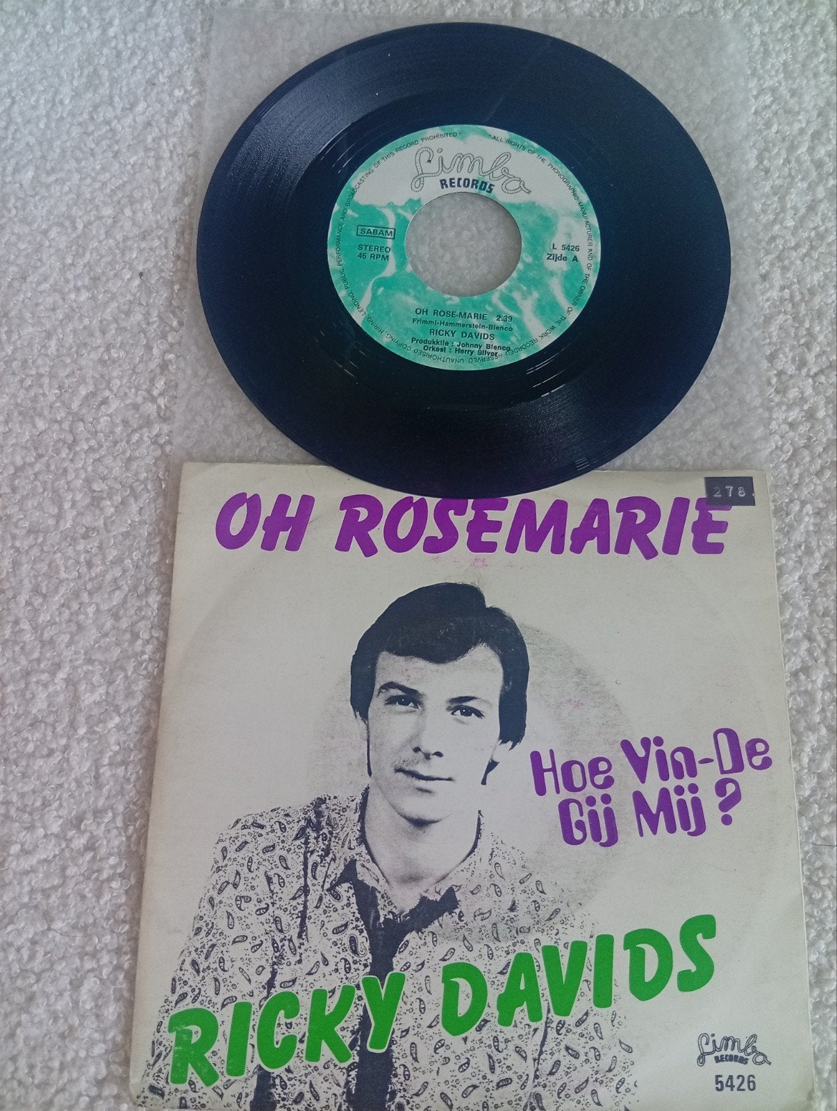 Ricky Davids - Oh Rosemarie / Hoe Vin-De Gij Mij? (Vinyl), Gebruikt, 7 inch, Ophalen of Verzenden, EP