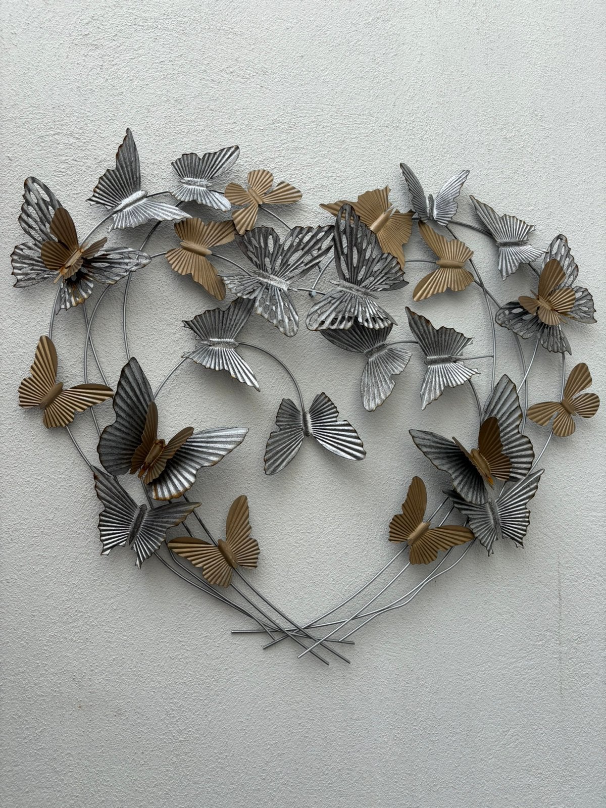 Metalen hart met vlinders, muurdecoratie buiten, 75x70 cm, Tuin en Terras, Tuinwanddecoratie, Ophalen of Verzenden, Gebruikt